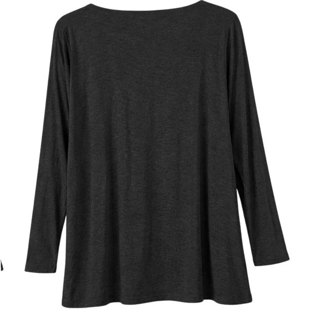 Black Plus Size Tunic Top Asymmetrical Hem Long Sleeve Cotton Stretch 2XL - Picture 5 of 5
